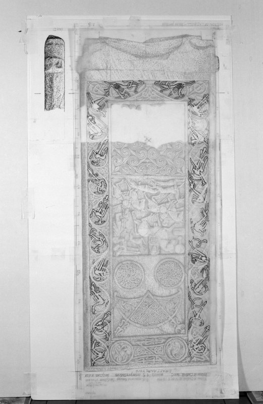 Photographic copy of one of Ian G Scott's drawings of the Hilton of Cadboll cross-slab.
 
