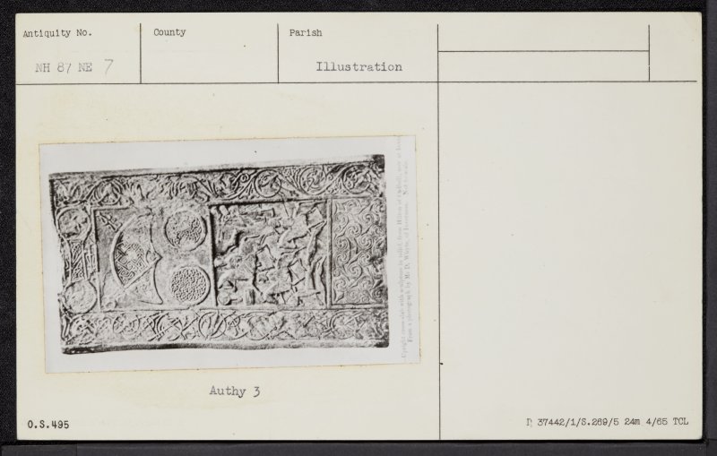 Hilton Of Cadboll, 'Cadboll Stone', NH87NE 7, Ordnance Survey index card, Recto